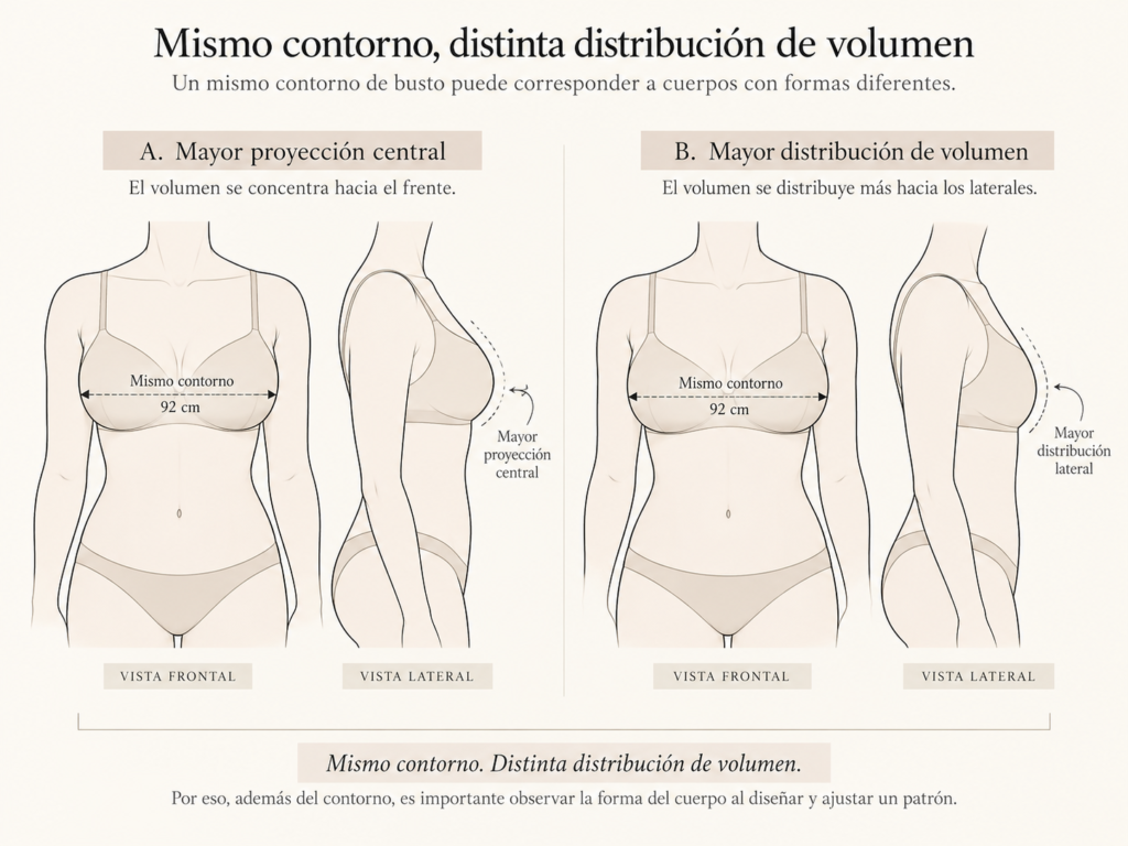 En patronaje un mismo contorno puede tener distinta distribución de volumen