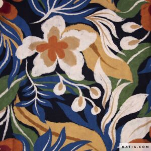 Tela Katia Rayon Chalis Iguana Leaves 2229-8