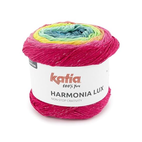 HARMONIA LUX de Katia ovillos de 150 gramos y 475 metros. (104 - Fucsia-Amarillo limón-Turquesa)
