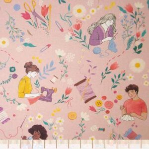 Katia Loneta 100% Algodón Estampado Happy Handmade, Rosa Pastel, 150x100 cm, Peso Medio