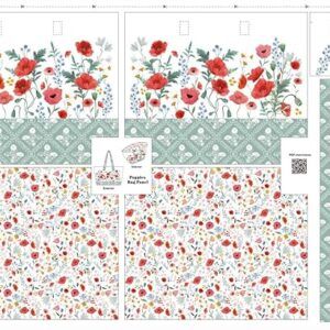 Katia Panel de Loneta con Estampado de Amapolas para Bolso, 100x140 cm, 62% Algodón 27% Algodón Reciclado 11% Poliéster Reciclado