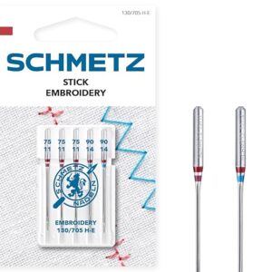 SCHMETZ | 5 Agujas para máquinas de coser | Bordar (Embroidery) | 130/705 H-E | Grosor 75/11-90/14